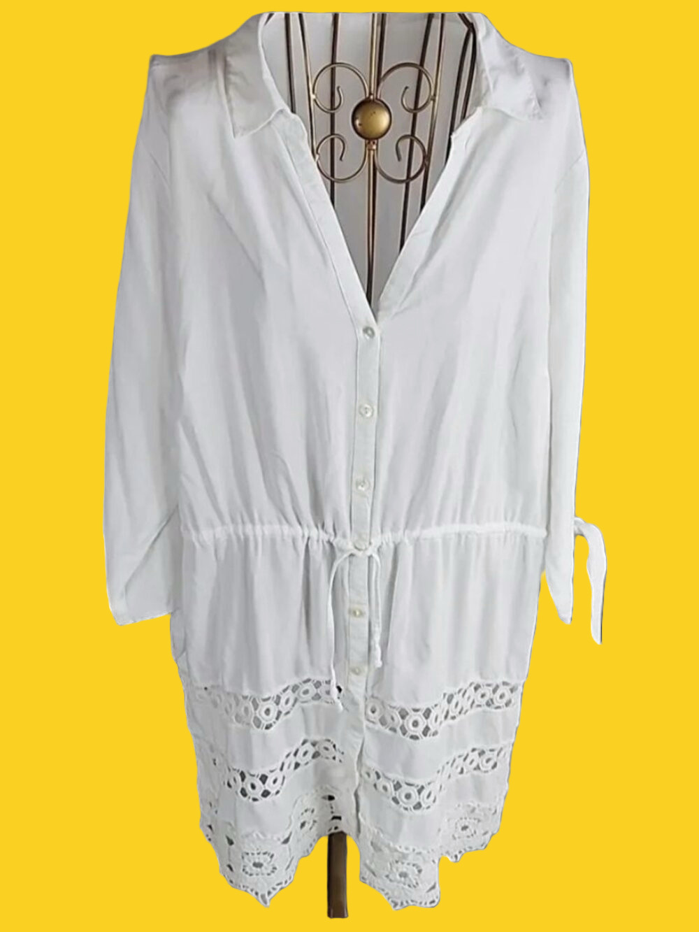 Unlisted White Lace Hem Button-Front Swim Coverup